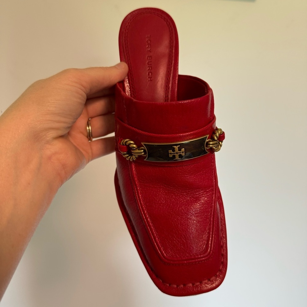 Tory Burch Red Mules with Gold Accent - Picture 6 of 9